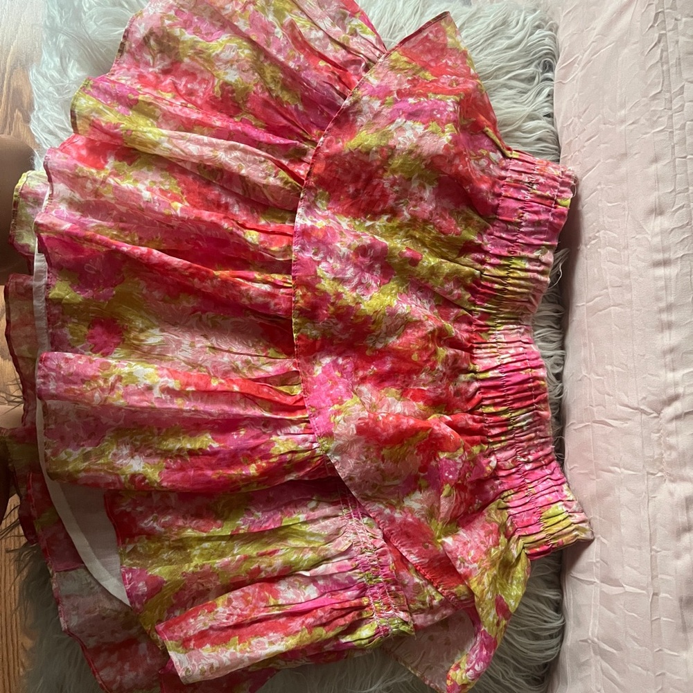 LoveShackFancy Pink and Cream Floral Skirt